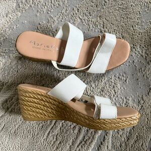 Mariella white Espadrille wedge heel sandals slip on strappy leather 9